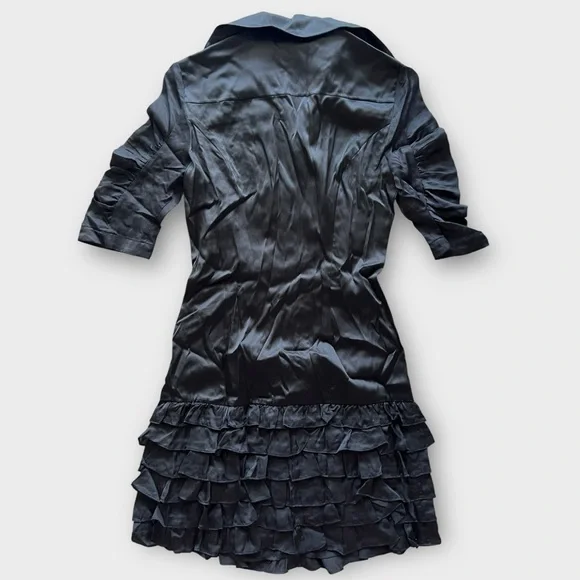 Black Satin Button Down Ruffle Dress – Size XS - Picture 3 of 4